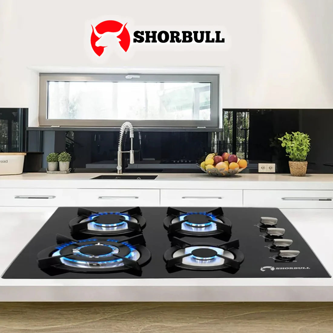 Parrilla Estufa Empotrable con 4 Quemadores de Vidrio Templado