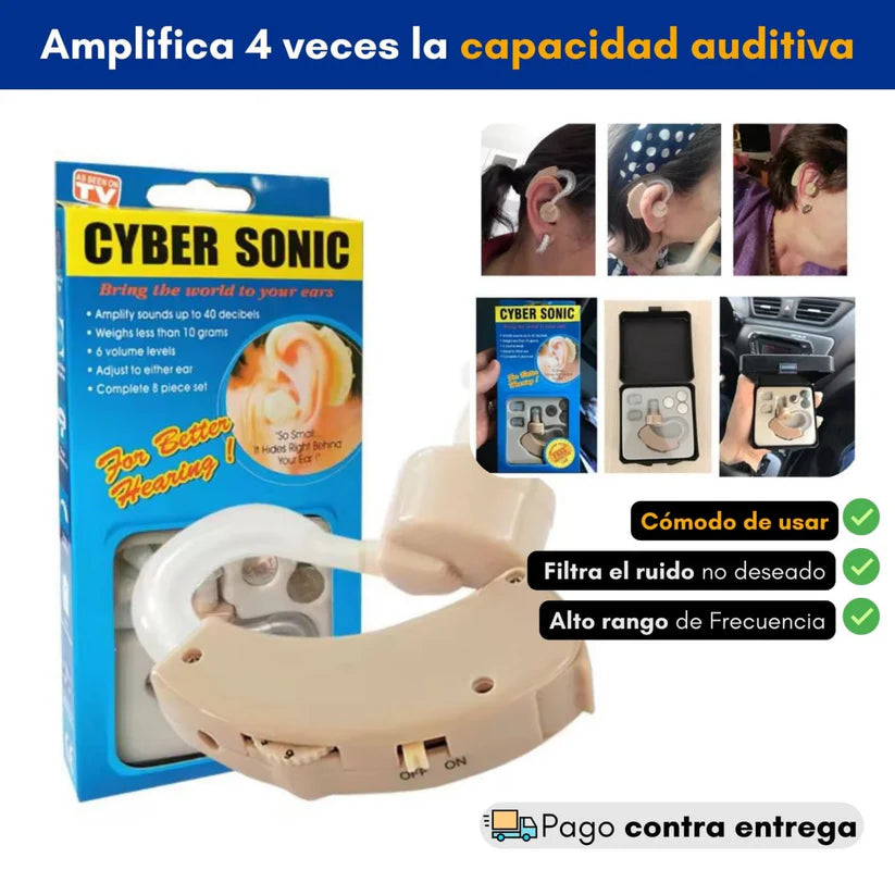 Amplificador auditivo CYBER SONIC + eBook digital "Guía práctica para vivir plenamente con pérdida auditiva”