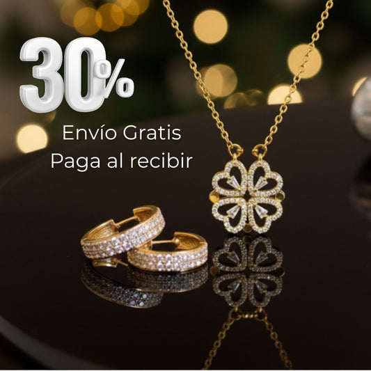 Collar de Trébol de Corazones + Aretes