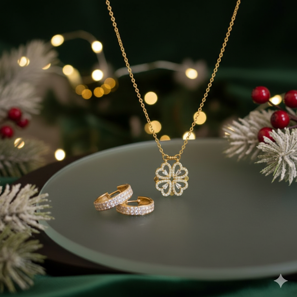 Collar de Trébol de Corazones + Aretes